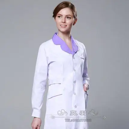 Белая медицинская Униформа Больничная лабораторная куртка Корейская женская Больничная медицинская одежда дышащая рабочая одежда Длинная блузка - Цвет: Фиолетовый