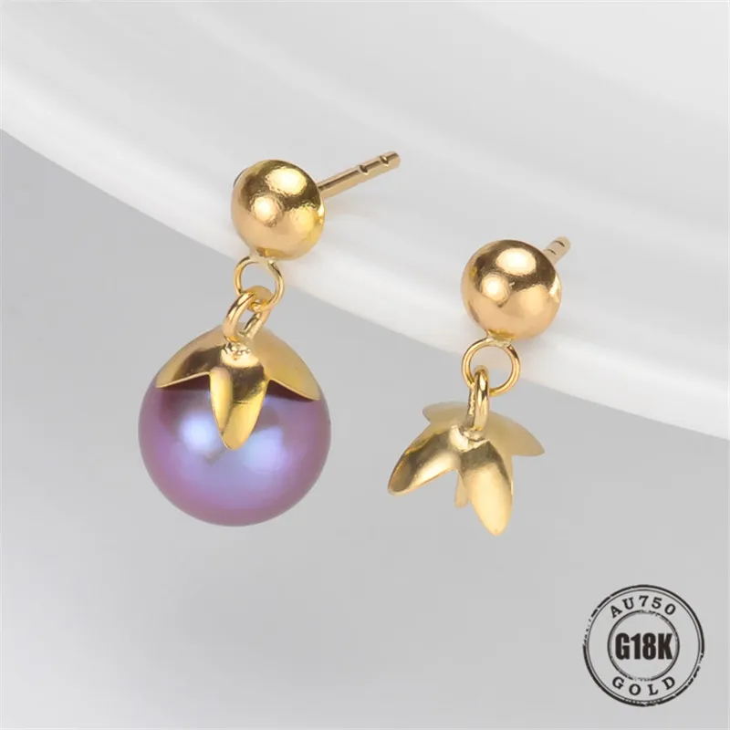 

DIY Earrings Jewelry Findings Blank Earrings Bracket AU750 G18K Yellow Gold Simple Bracket Natural Pearl Needle Cap Accessories