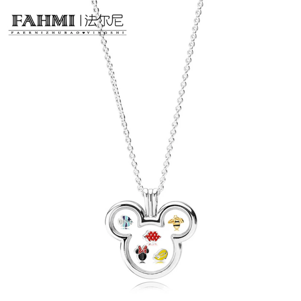 

FAHMI 100% 925 Sterling Silver 1:1 Genuine Original Floating Box Charm Necklace Fish High heels Bee Charm Necklace Gift
