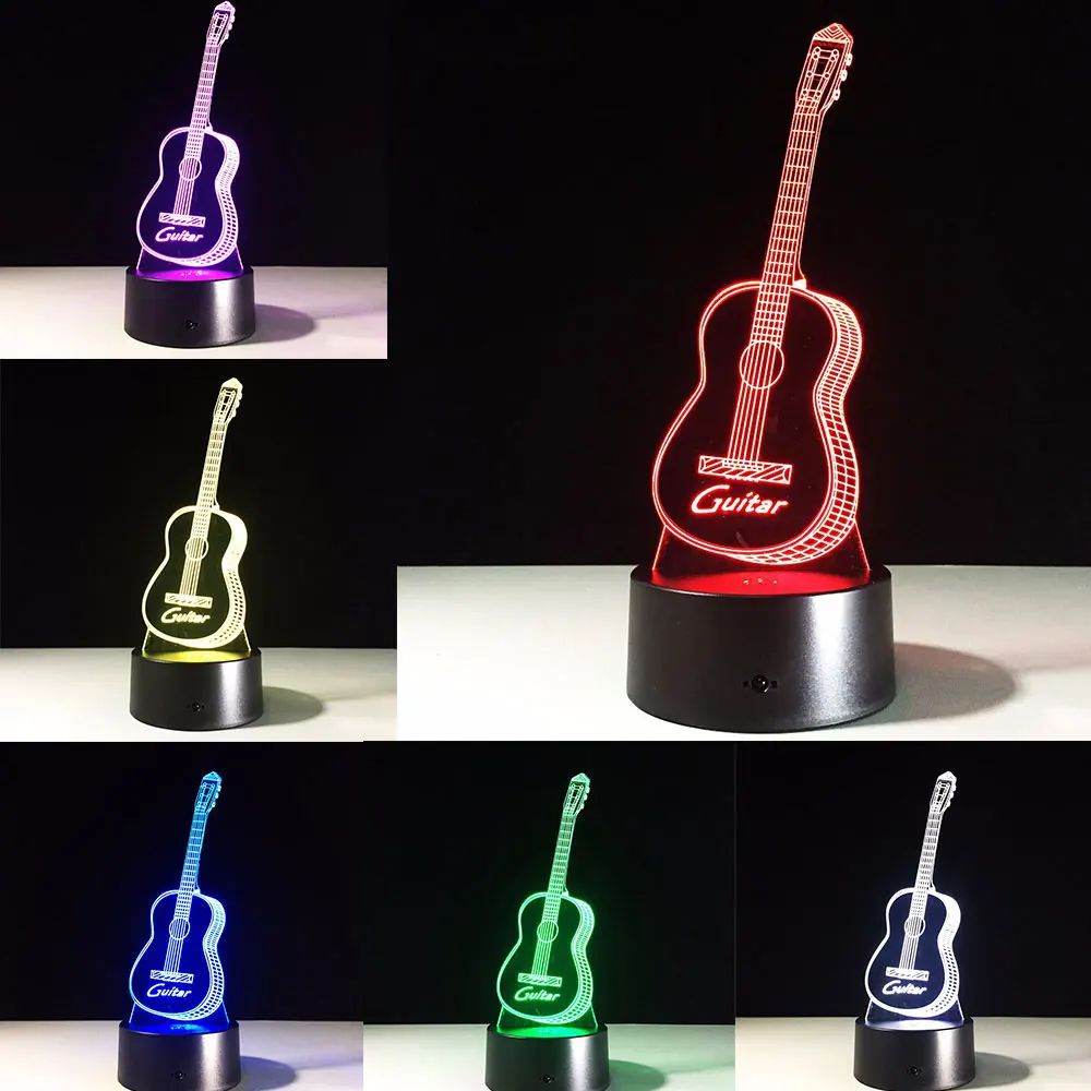 New Guitar 3D Night Lights Visual 3D Visual Touch Nightlights Bedroom Table lamp 7 Color RGB 3D