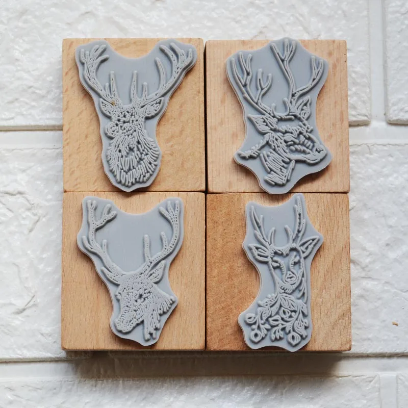 

4 blocks different deers wooden stamp set for DIY Scrapbooking/Card Making/Kids Christmas Fun Decoration Supplies
