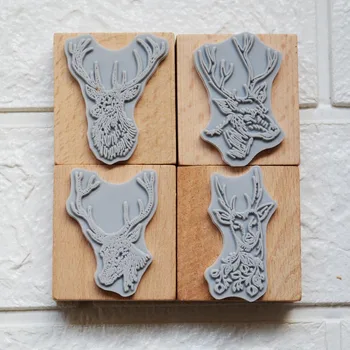 

4 blocks different deers wooden stamp set for DIY Scrapbooking/Card Making/Kids Christmas Fun Decoration Supplies