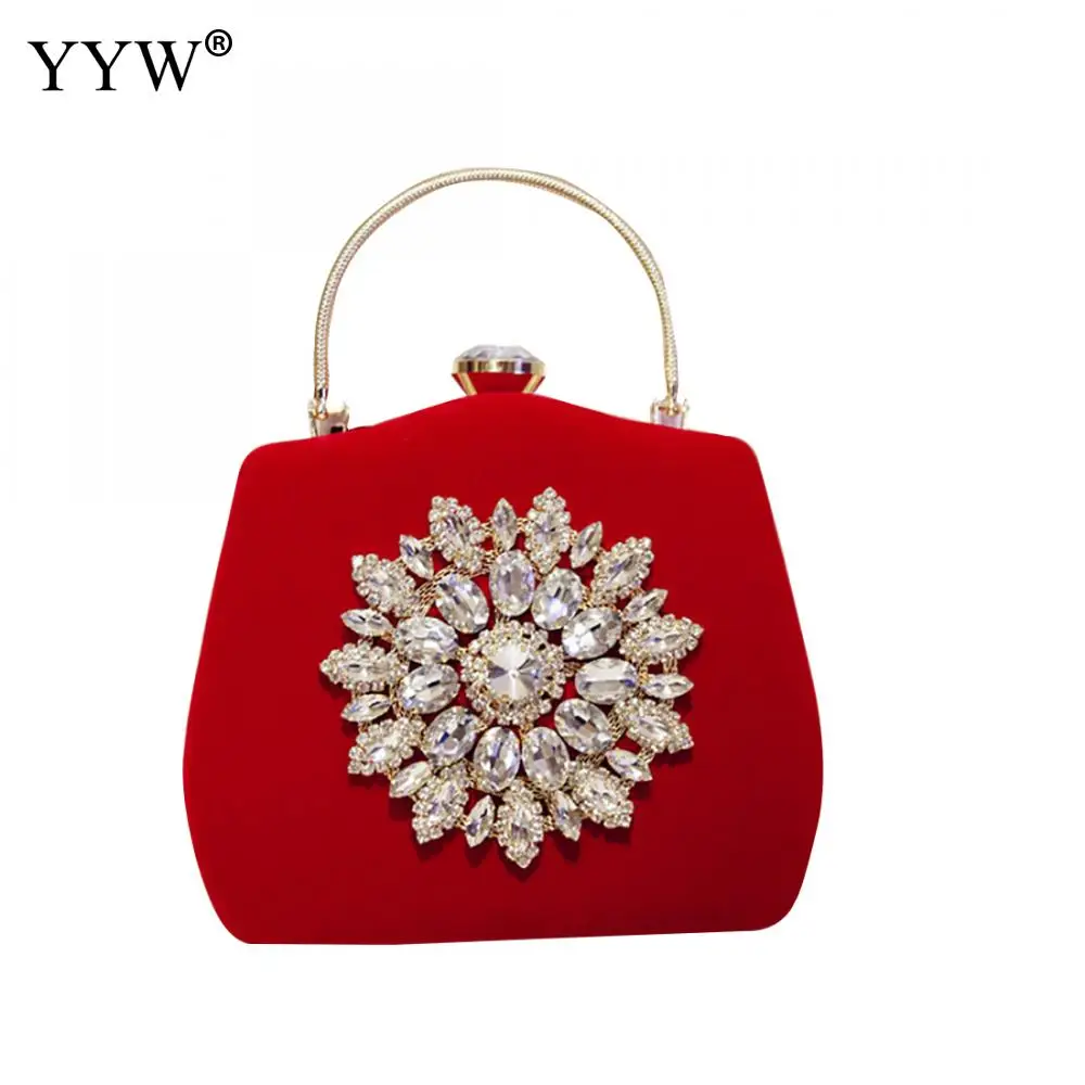 Red Vintage Rhinestone Evening Bag party wedding Crossbody messenger
