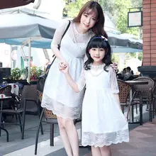 Family look для мамы и дочки кружевное платье Одинаковая одежда для матери и дочери мать и дочка повседневные платья 2 цвета