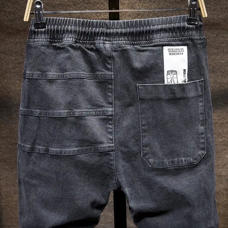 Autumn and spring models elastic waist Harlan jeans men's tide brand fat fat people large size small feet closing tooling beam