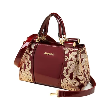 

2019 newest luxury women leather handbag sequin embroidery patent leather boston shoulder messenger bags handbags famous brands