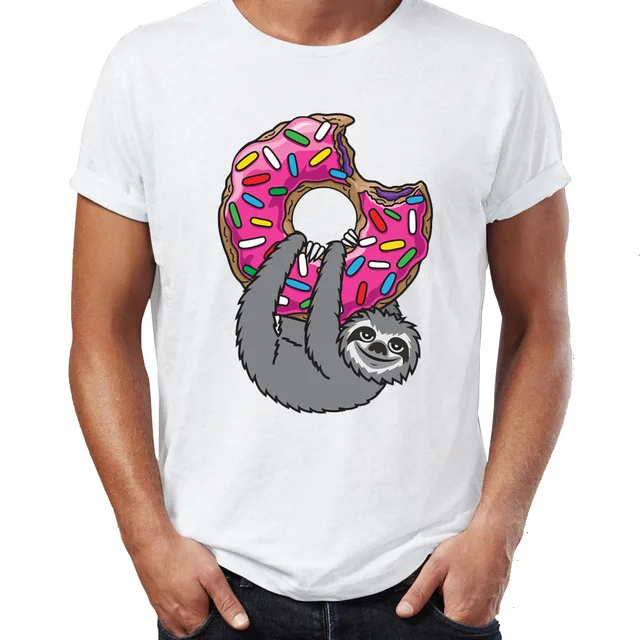 

Men's T Shirt Sloth and Donut Lazy Funny Artsy Tee