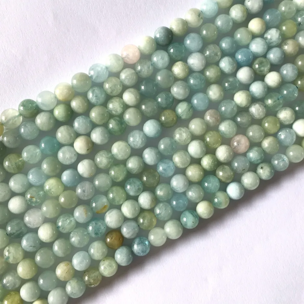 

Genuine Natural More Green Blue Aquamarine Semi-precious Stones Round Loose Jewelery Necklaces or Bracelets Beads 15" 05948