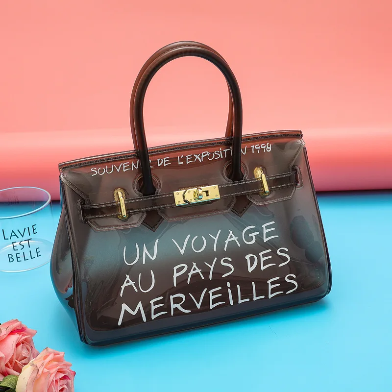 

Large-capacity handbag 2018 new jelly package small fresh shoulder Messenger bag letter transparent ladies portable small bag