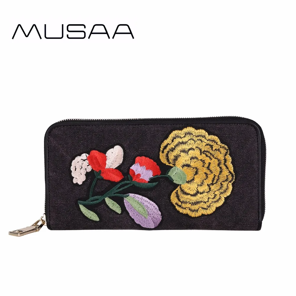 MUSAA Fine Embroidery Decals Women Clutch Bag Coin Purse Phone Wallet