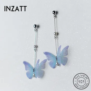 

INZATT Romantic Blue Butterfly Pearl Dangle Drop Earrings Bar Link For Elegant Women Party Wedding 925 Sterling Silver Jewelry