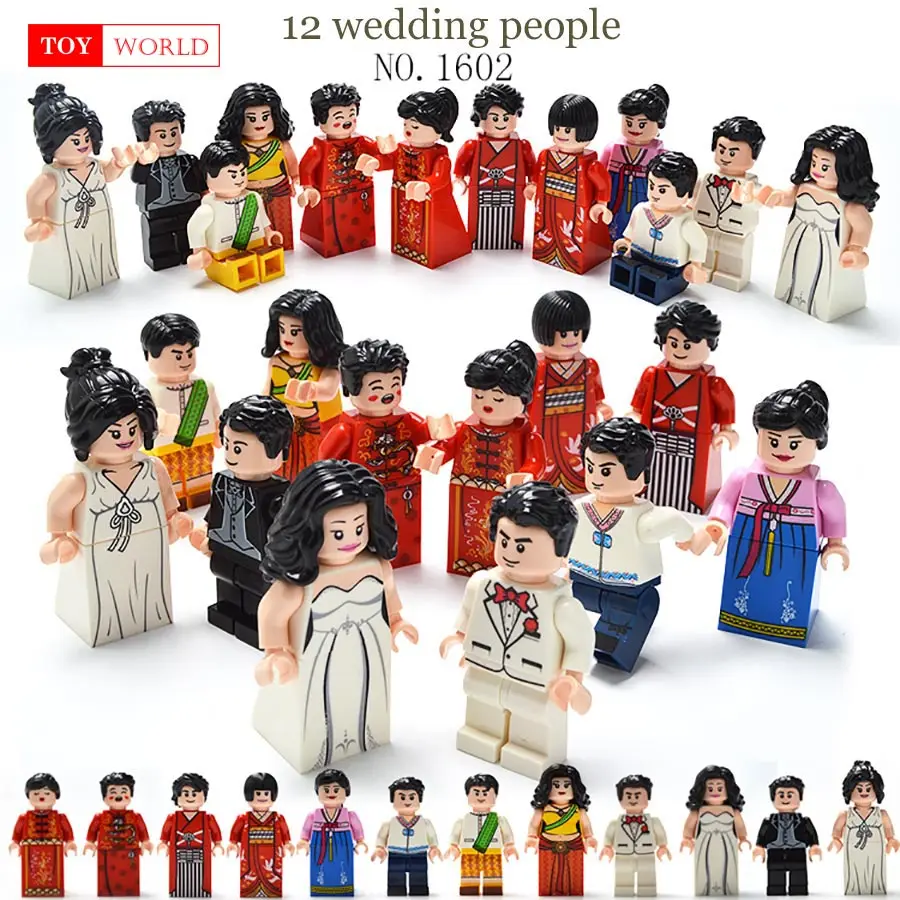 

12pcs wedding blocks Legoing figures Chinese wedding American style model building blocks Comeplite with legoed figure gift toy