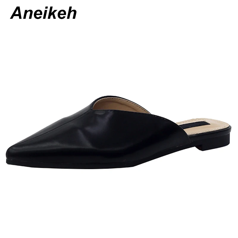 

Aneikeh NEW Summer 2019 Basic PU Flats Women Pointed Toe Slip-on Fashion Elegant Casual Slingback Women's Shoes Size 35-40 Black