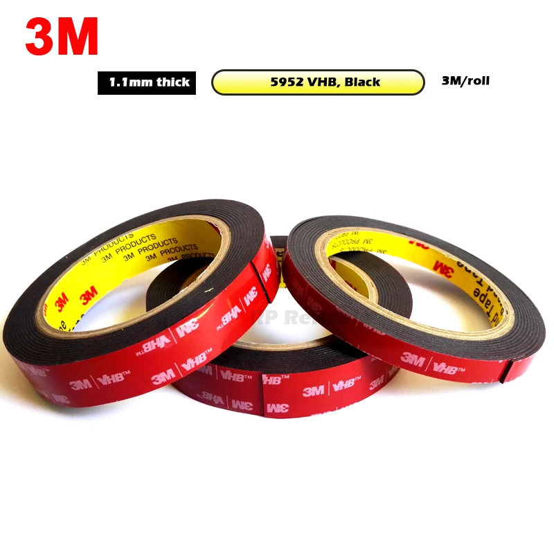 3meters/roll, (5mm~10mm~100mm) Choose, 3M 5952 VHB Double Sided Adhesive Black Foam Mounting Tape Decorative material trim Bond