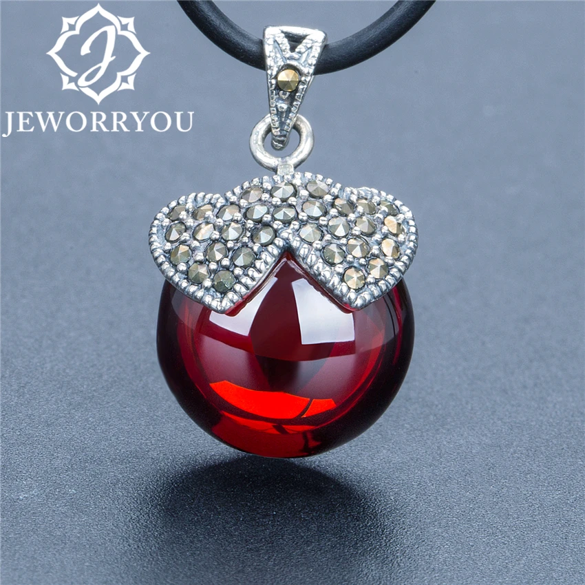 

Heart Pendant Necklace Women 925 Sterling Silver Necklace Garnet Round Beads 14mm Natural Stone Men Pendant Jewelry Accessories