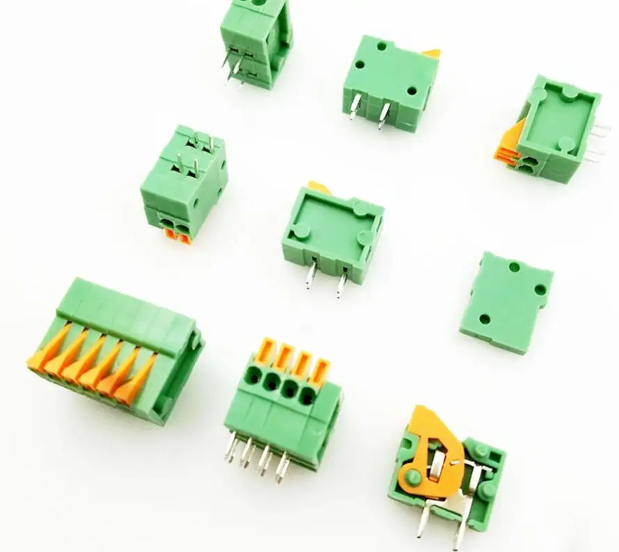 

KF141R 2/3/4/5/6/7/8/9/10/12 Pin 2.54mm Pitch 150V 1A Pcb Spring Screless Terminal Block Right Angle Green PCB Mounted