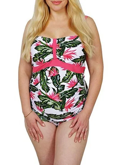 

Women Plus Size Floral Tankini Set Swimwear Summer Pregnant Women White Printed Bikini Swimwear Ladies Beach Holiday Swimwear