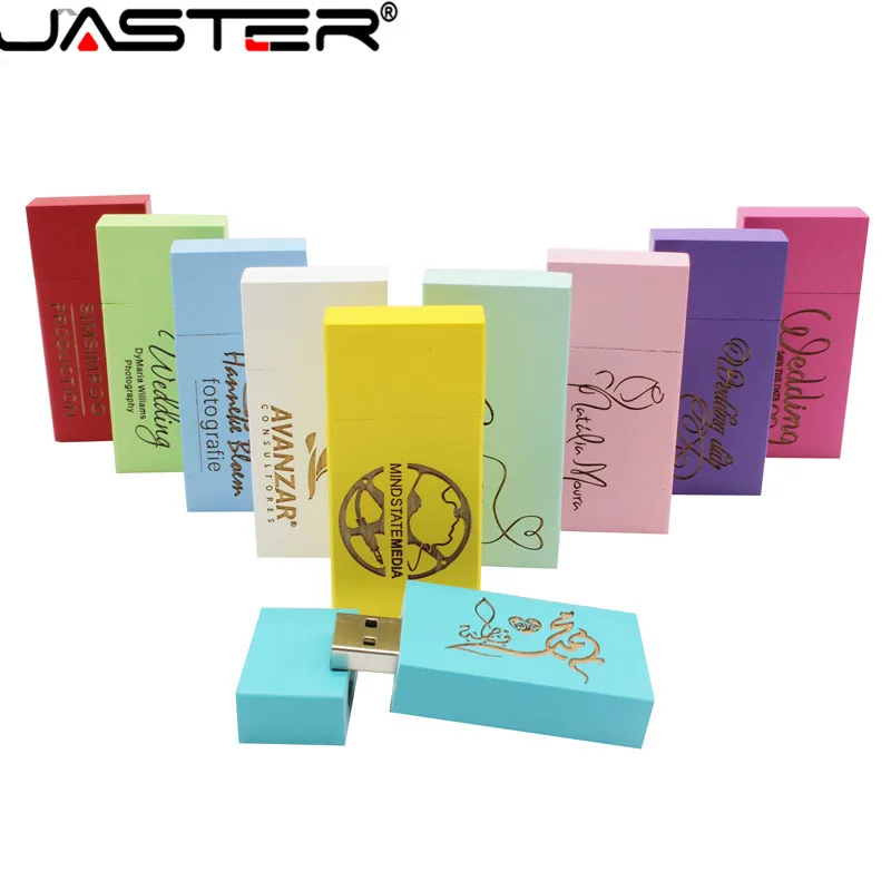 JASTER креативный деревянный цветной квадрат реальная емкость USB 2,0 4 ГБ/8 ГБ/16 ГБ/32 ГБ/64 Гб USB флеш-накопитель 5 шт. бесплатный логотип