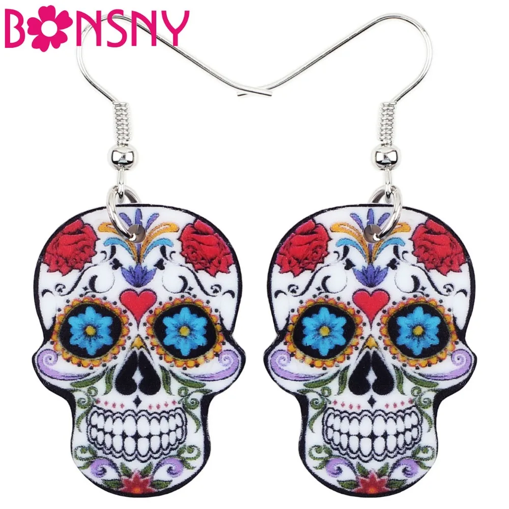 

Bonsny Acrylic Dangle Drop Halloween Skeleton Skull Earrings Big Long Punk Novelty Jewelry For Girls Women Statement Accessories