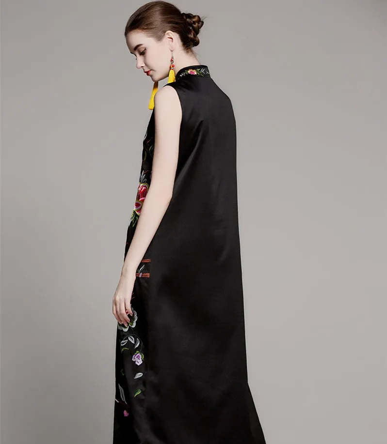 Летнее платье без рукавов с вышивкой, длинное платье Чонсам qipao для женщин
