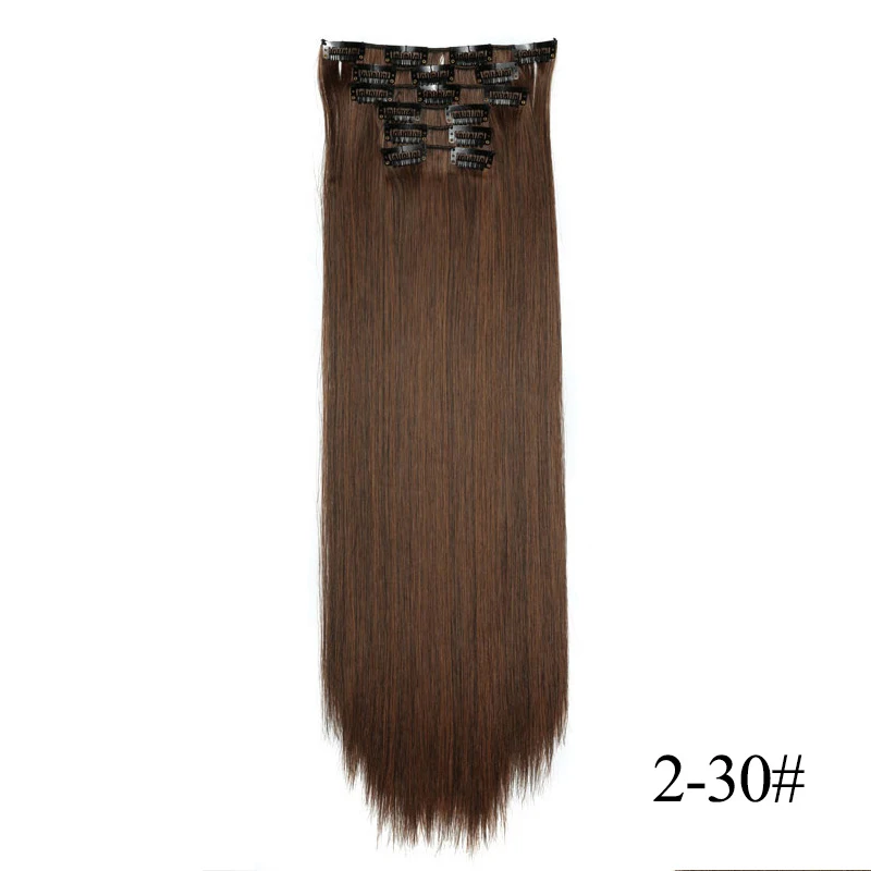 Энергичный, 16 клипс, 6 шт./компл. шелковистые прямые синтетические волосы на заколках для наращивания для Для женщин ложный парик, заколки, заколки для волос, трессы, заколки, термостойкие 22 дюйм(ов - Цвет: 2-30
