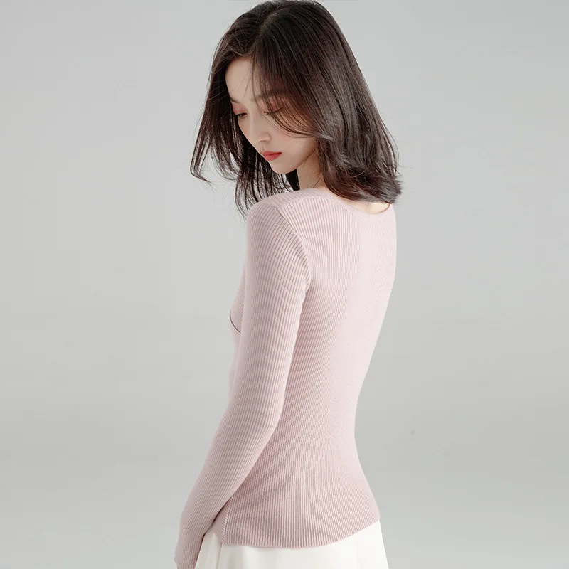 2018 Autumn new arrival sweater criss-cross slim wool blends elegant temperament bottoming sweater for women SJ1287