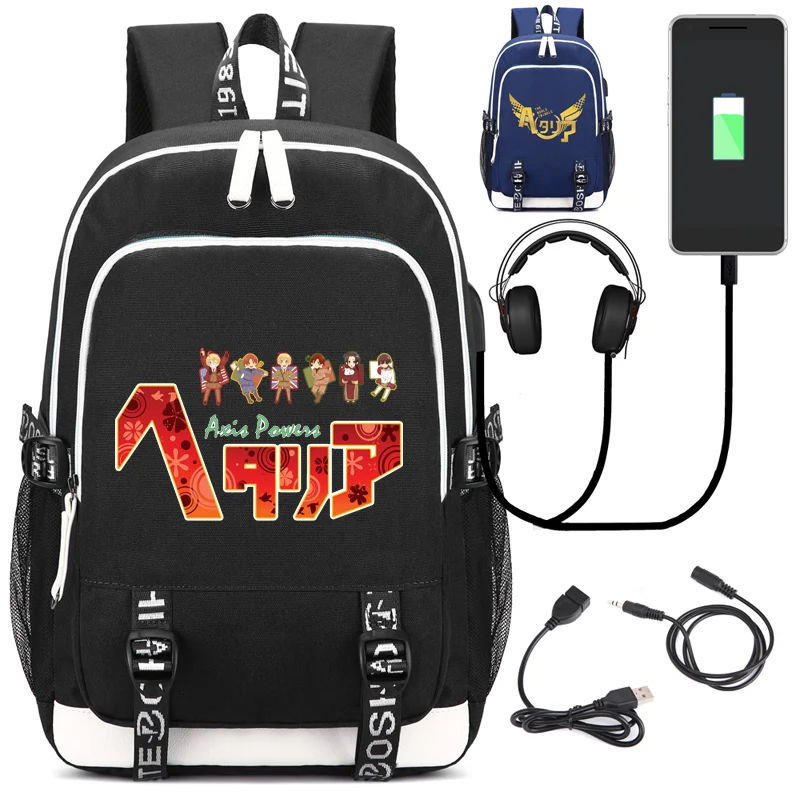 

Axis Powers Backpack with USB Charging Port and Lock &Headphone interface for College Student Work Men & Women