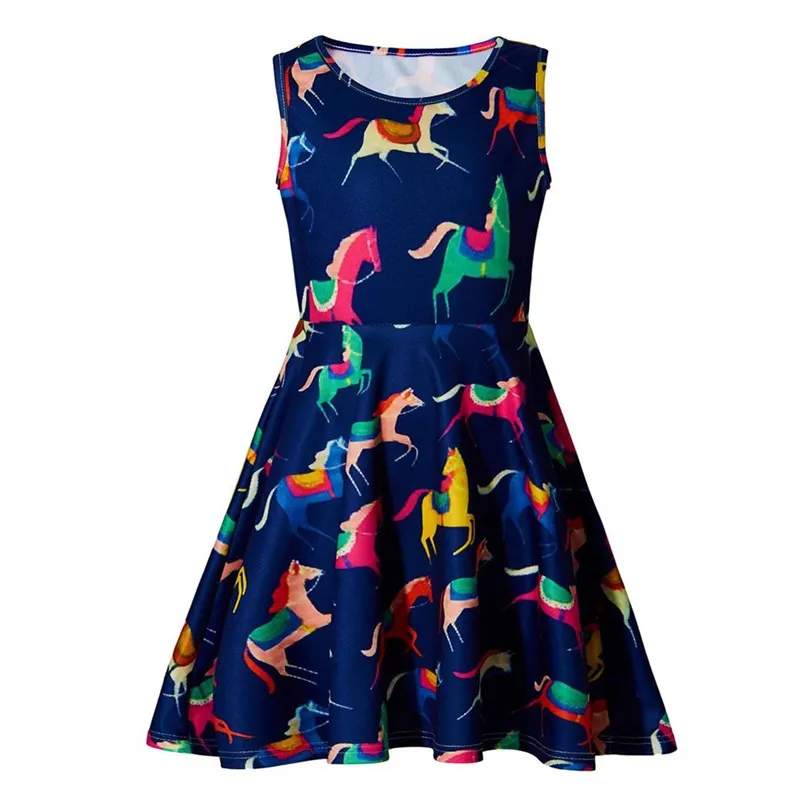 

Cute Baby Girls Dress Summer Colorful Horse Animal Printed Kids Dresses For Girls 2018 Children Party Princess Clothes Vestidos