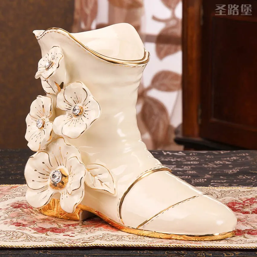 Europe ceramic Fashion creative shoes flower vase home decor crafts