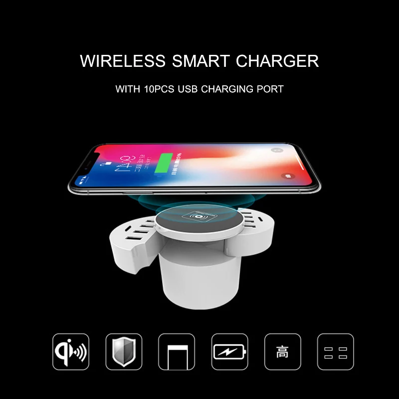 

10-port Multifunction lphone desktop charger 3.2/2.0 Mobile wireless charger 40W Power 5V/8A Fast charger EU/US/UK PLUG