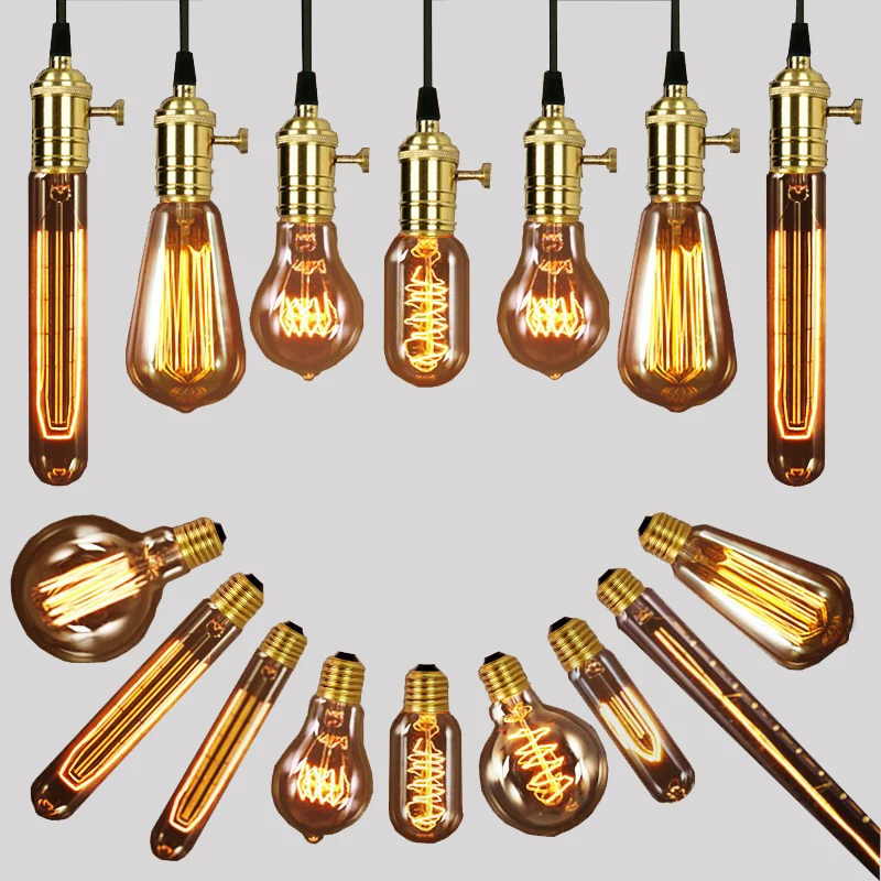 Американский винтажный подвесной светильник s медный держатель лампы вольфрамовый светильник промышленные подвесные лампы Золотой/хром E27 W-лампа накаливания