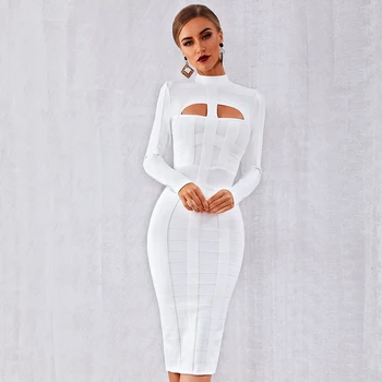 

2019 New Style Fashion Bandage Dress Sexy Women O-neck Hollow Out Celebrity Body Con Night Club Evening Party Dresses Wholesale