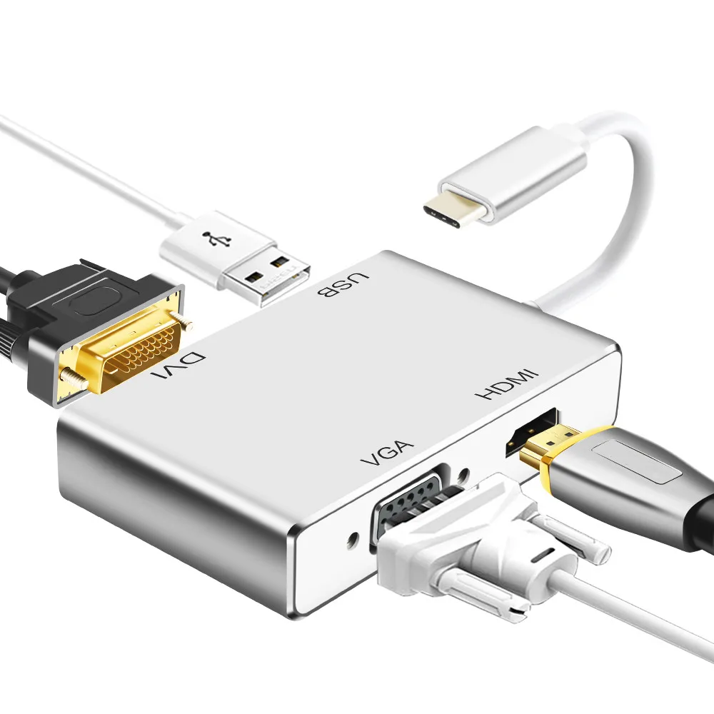 

High Quality Type-c to VGA DVI HDMI Cable Converter 4 in 1 USB C Adapter for Macbook Tablet Monitor Laptop