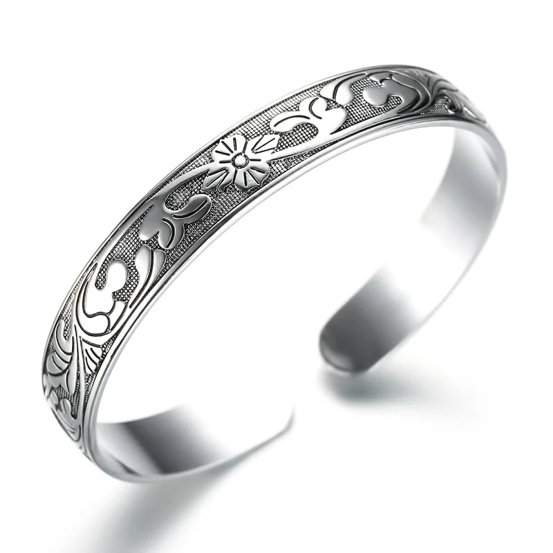 

100% 925 sterling silver new fashion vintage flower design bangles for women wholesale jewelry birthday gift drop shipping