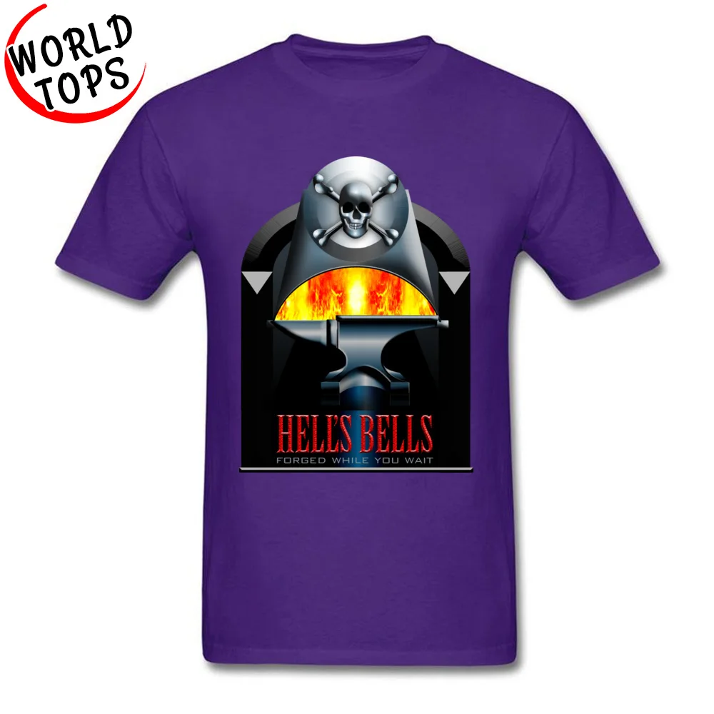 Hells Bells Round Neck Top T-shirts Fall Tops Shirts Short Sleeve Graphic 100% Cotton Design Tee Shirts Printing Men Hells Bells purple