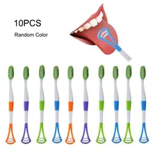 2в1 10 шт. зубная щетка с язычком скребок для чистки щетка очистка полости рта скребок для чистки языка зеленый чай свежее дыхание случайный цвет