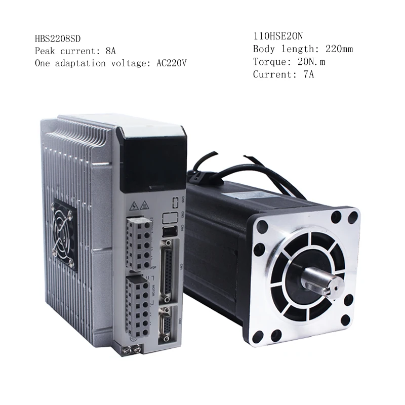 

110 closed-loop stepper motor high-speed servo 20Nm 1000rpm+HBS2208 300KHz driver high-voltage three-phase set 110HSE20N+HBS2208