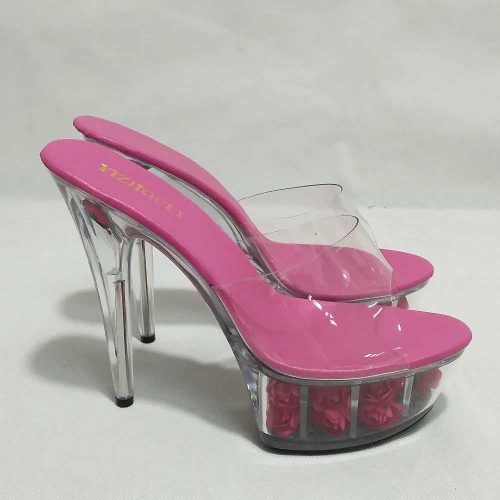 Romantic Crystal Rose The Bride Wedding Shoes Performance Shoes 15 High-Heeled Shoes 6 Inch Party Special Stripper Shoes