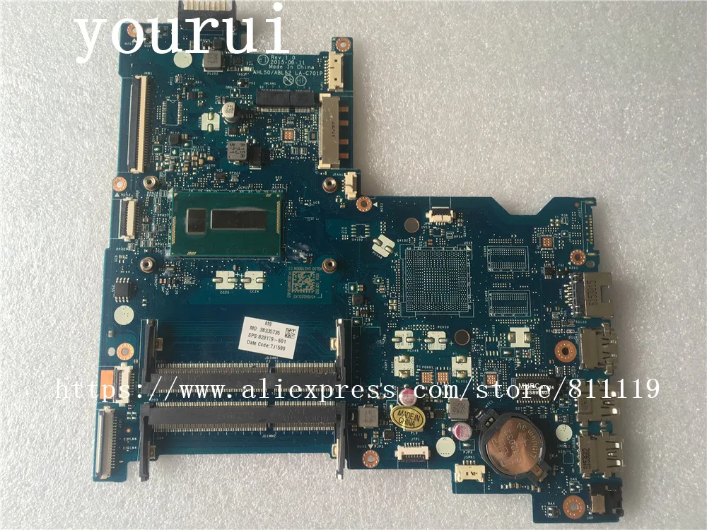 Yourui для материнская плата HP 15-AC 828179-001 828179-601 AHL50/AHL52 LA-C701P с i3-5005u Процессор полностью