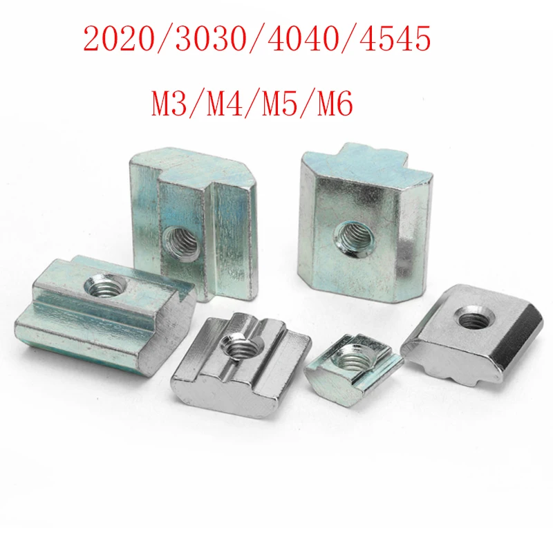 

100pcs 50pcs 20pcs M3 M4 M5 M6 T Block Square nuts T-Track Sliding Hammer Nut for Fastener Aluminum Profile 2020 3030 4040 4545