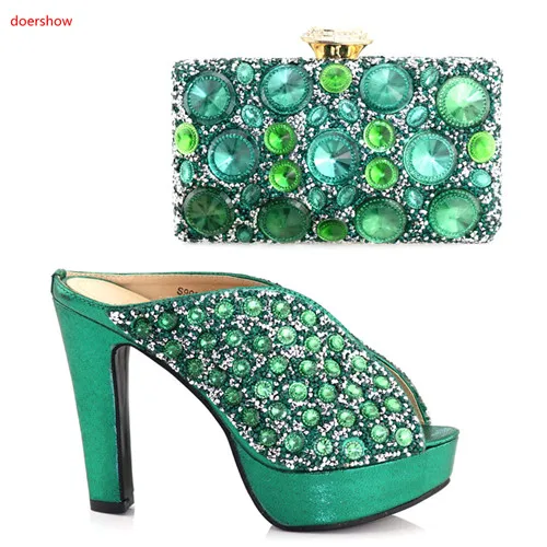 

doershow Aliexpress ! Free Shipping 2018 New Africa Women's Shoes And Bag Sets For Women Party!Africa green Shoes SAA1-20
