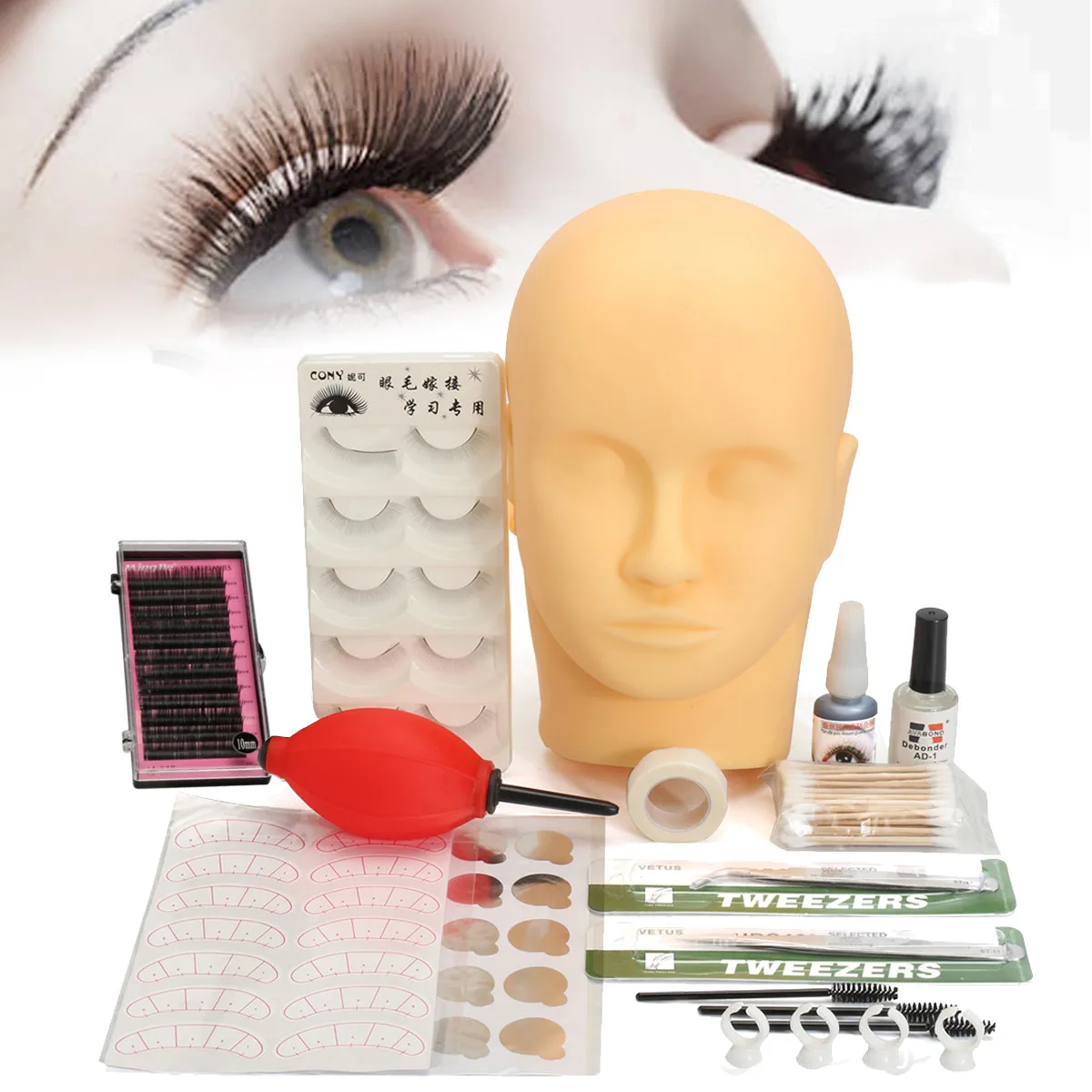 Kit de recourbeur de cils individuels, Kit d'entraînement de tête