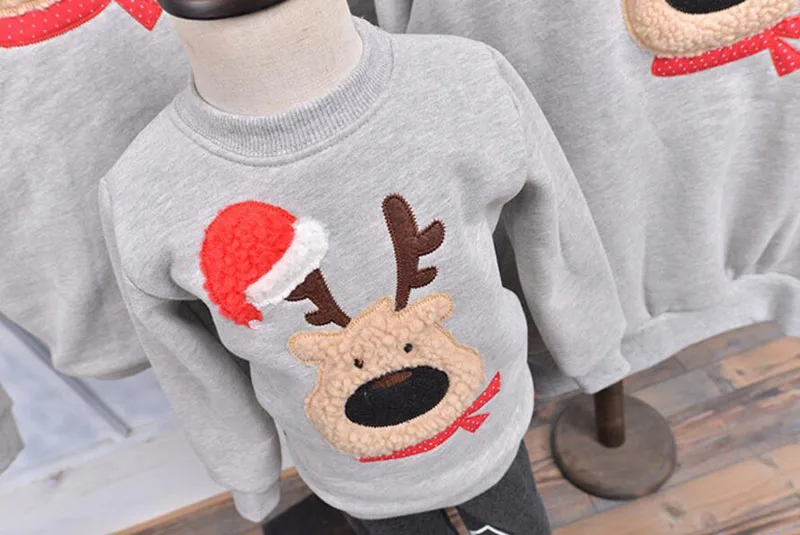 Одежда для семьи; коллекция года; зимний свитер с рождественским оленем; Детские рубашки; теплая одежда из флиса; Одинаковая одежда для мамы и дочки