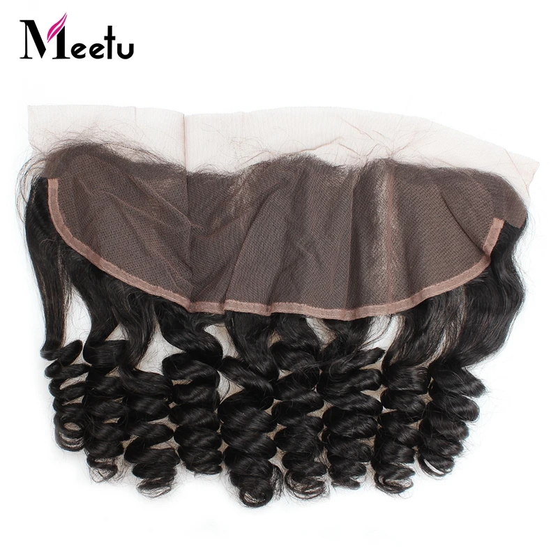 Meetu 4PCS Malaysian Loose Wave Bundles With Frontal 100% Human Hair Ear to Ear Lace Frontal Closure With Bundles Non Remy