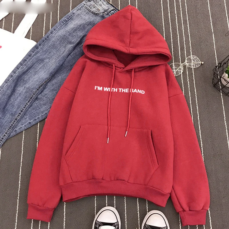 هوديس النساء مقنعين الصلبة الشتاء الدافئة سمكا زائد المخملية إلكتروني المطبوعة جيوب إمرأة هوديي الكورية نمط كل مباراة الترفيه