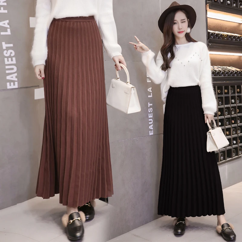 Women ruched long skirt Korean fashion fall winter thickening knitting ...