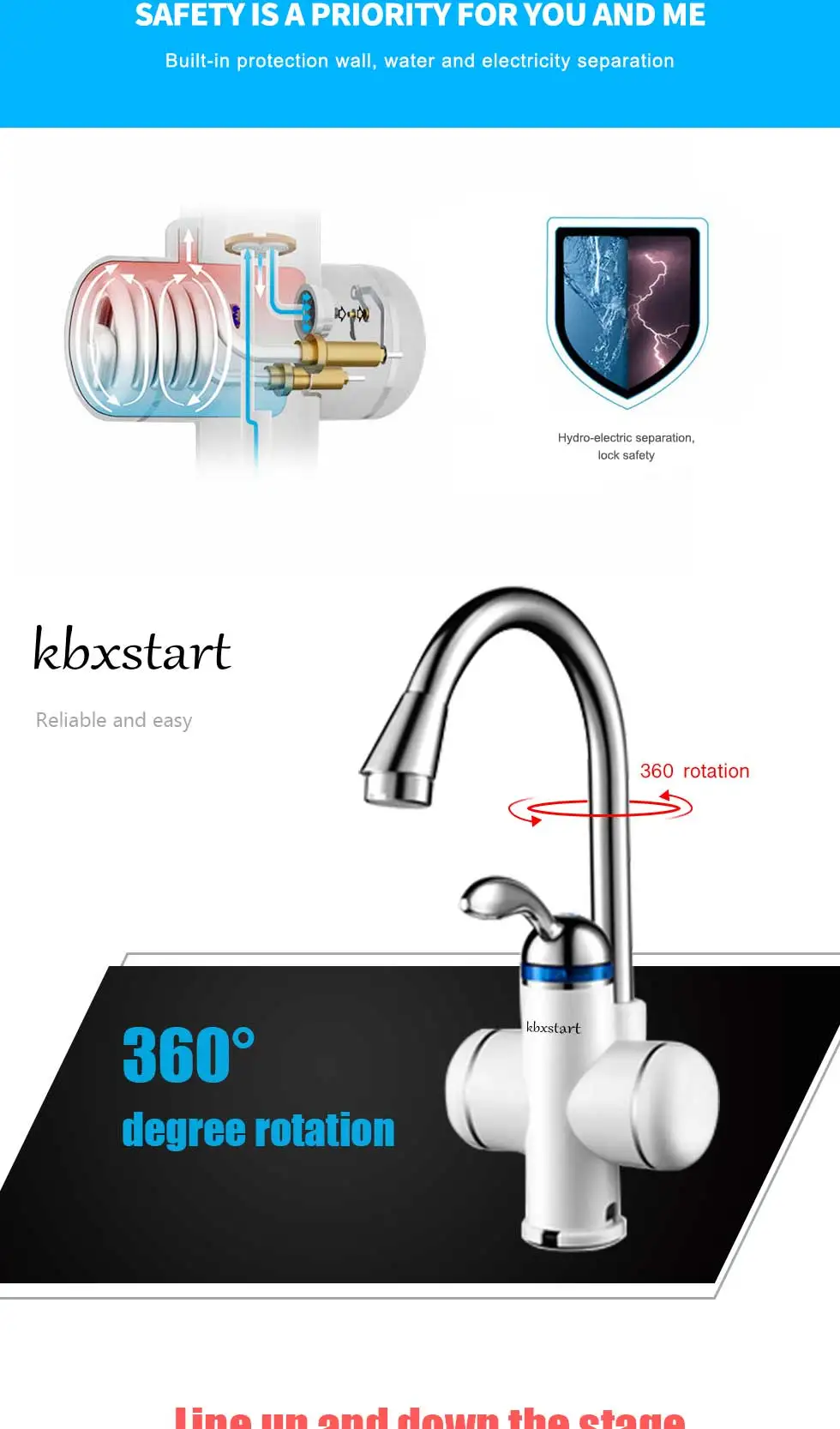 Kbxstart Электрический Мгновенный водонагреватель кран для кухни безрезервуарный мгновенный кран для горячей воды нагреватель для холодного нагрева Torneira 220 В