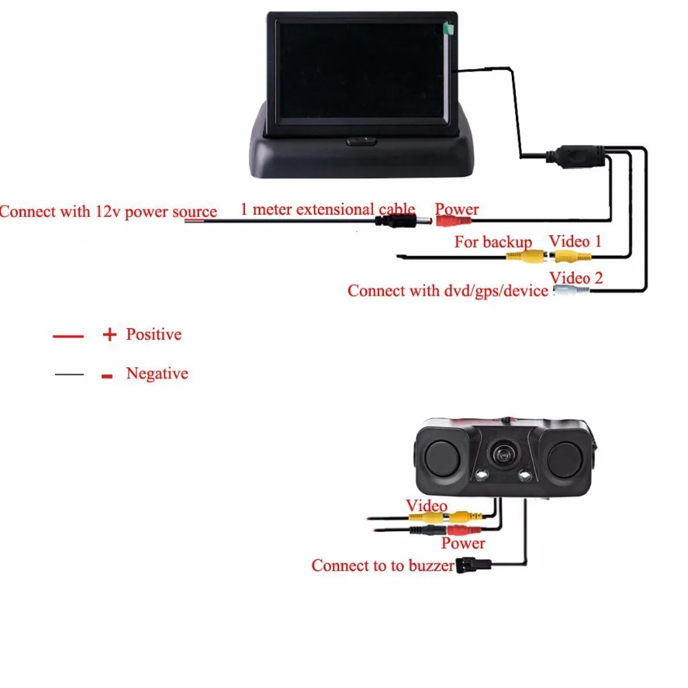 3 в 1 парктроник Авто Видео парковочный датчик с камерой заднего вида+ 4," монитор парковки заднего вида автомобиля Звуковой сигнал дисплей расстояние