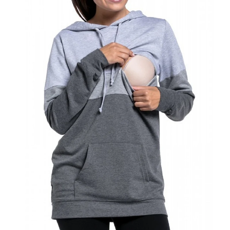 

Sunbaby 2018 Spring Fashion maternity clothings winter Patchwork color hoodies women nursing top long sleeve S1206