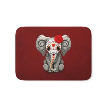 

Deep Red Day Of The Dead Sugar Skull Baby Elephant Bath Mat Water Absorption Carpets Living Room Dust Proof Mats Home Decor